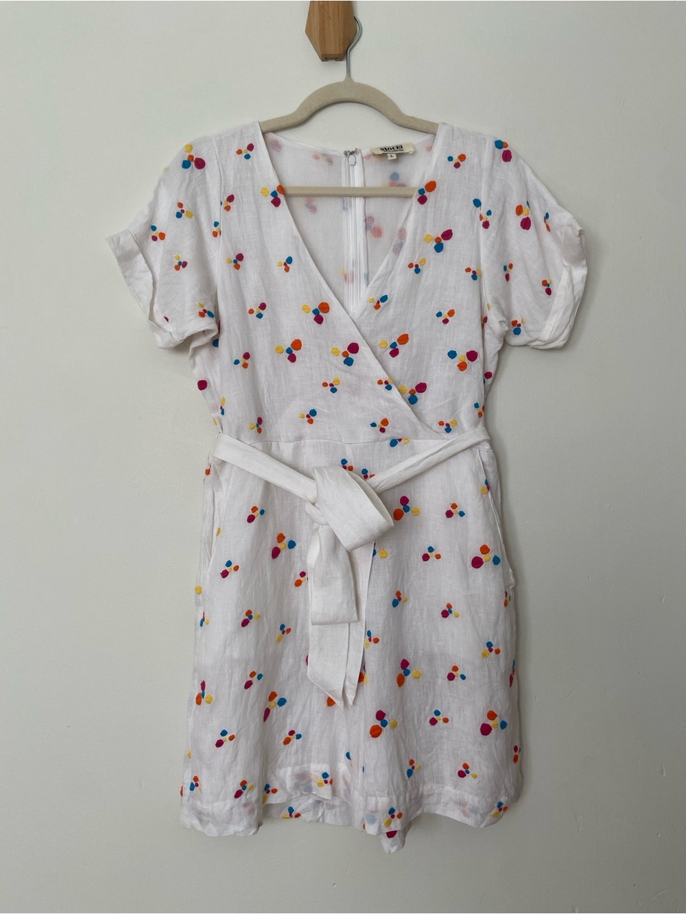 All Things Mochi Linen Short Sleeve Romper Confetti Print size Large